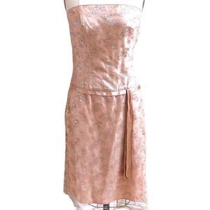 Xtraordinary beige strapless silver glitter floral cocktail dress